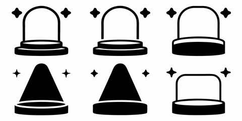 Black and white illustration of display domes and geometric shapes © Partha