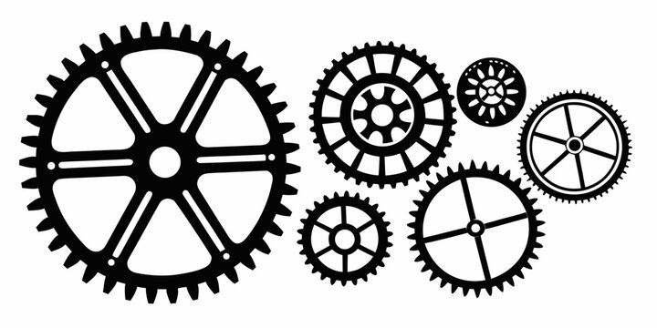 A collection of various mechanical gears in different sizes and designs Vector