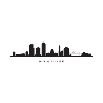 A striking black silhouette of the milwaukee skyline against a white background