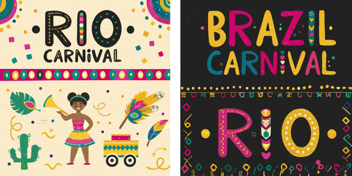 Colorful collage celebrating Rio Carnival and Brazilian culture with festive designs