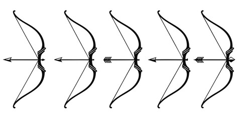 A sequence of arrows flying through the air with varying trajectories and positions Vector © rabi