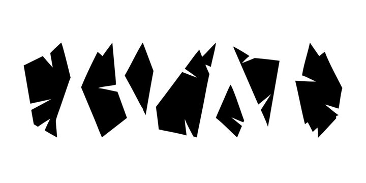 Abstract black shapes scattered on a white background creating a dynamic visual effect Vector