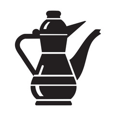 A black and white image of a coffee pot