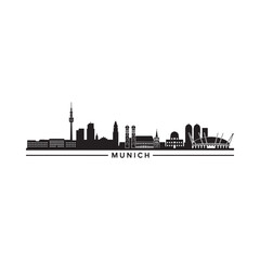 Obraz premium A minimalist black silhouette depicts the munich skyline against a white background