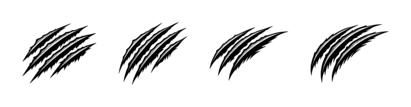 Scratch marks flat vector icons set - claw slashes and torn rips illustration