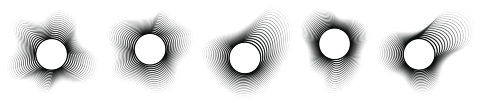 Abstract Curved Sound Wave Lines Vector Set with Dynamic Wavy Stripes, Minimal Futuristic Audio Frequency Data Visualization Illustration