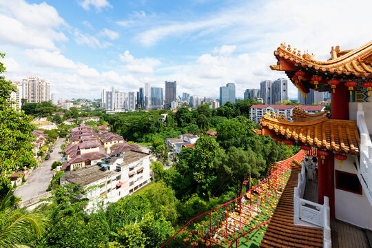 Thean Hou Temple to the Goddess Mazu and Kuala Lumpur skyline, Malaysia, Asia