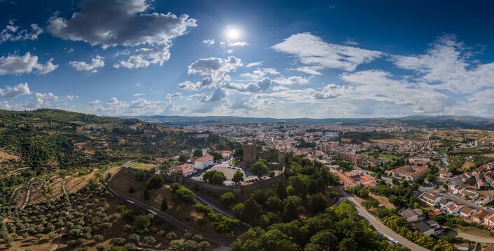 Aerial panoramic view of Braganca Castle, Braganca, Portugal