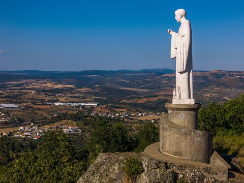Aerial elevated view of St. Bartholomew (Miradouro de Sao Bartolomeu), located in Braganca, north of Portugal