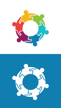 Colorful Six People Circle Interlocking Teamwork Vector Icon White Background