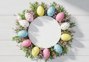 Easter egg wreath with floral greenery decoration