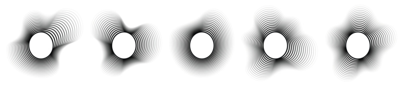 Abstract Curved Sound Wave Lines Vector Set with Dynamic Wavy Stripes, Minimal Futuristic Audio Frequency Data Visualization Illustration