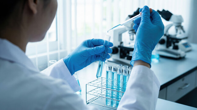 Focused scientist conducting medical research in a biology lab to drive innovation in modern medicine.