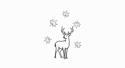 Fototapeta premium A deer with large antlers stands amidst falling leaves