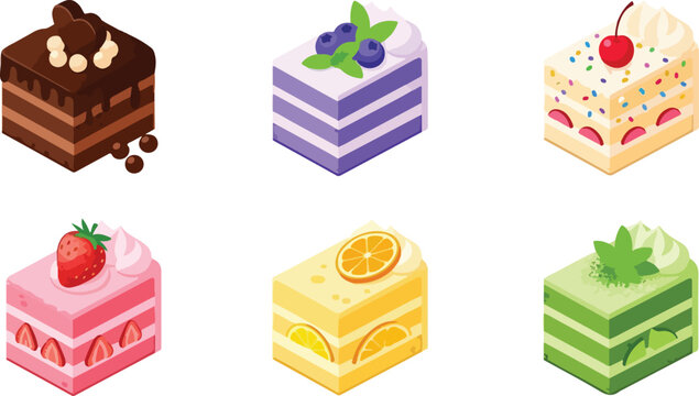 Sweet Varieties: Isometric Cake Slice Collection
