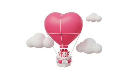 Pink Heart-Shaped Hot Air Balloon with Clouds