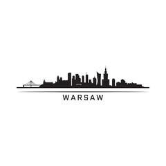 Obraz premium A stark silhouette of the warsaw skyline against a plain white background