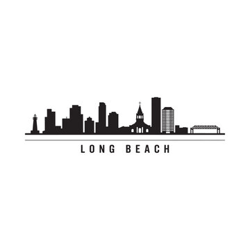 A minimalist black silhouette of the long beach skyline with city name