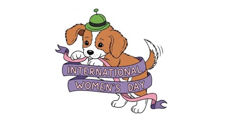 Cute Beagle Puppy with Ribbon Banner International Womens Day