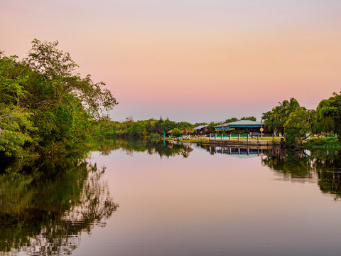 New River at dusk, Orange Walk Town, Orange Walk District, Belize