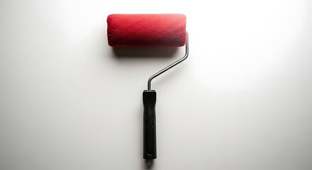 Obraz premium A red paint roller with a black handle on a white background