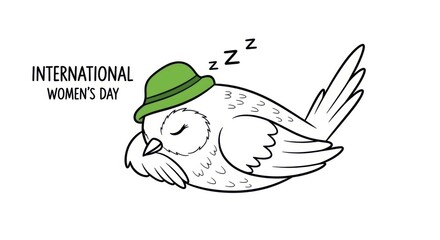 Sleepy White Bird with Green Hat International Women S Day