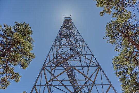 The 80 foot tall historic Fire Watchtower at Jacob Lake Arizona. Maintained as a historic landmark by the National Forest Service. No property release needed.