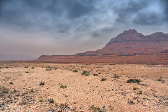Echo Cliffs near Marble Canyon Arizona enshrouded with smoke from the Dragon Bravo Wildfire, Arizona, United States
