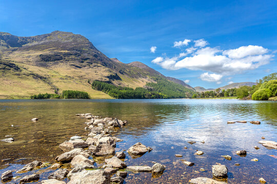 Red Pike and High Stile rising above Buttermere lake in the Lake District, Cumbria, UK