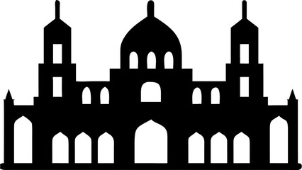 A grand mosque with three domes and two minarets under a clear sky Vector © Akshay