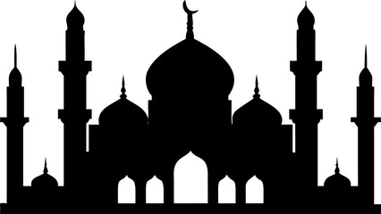 Silhouette of a mosque with minarets and domes against a white background Vector © Akshay