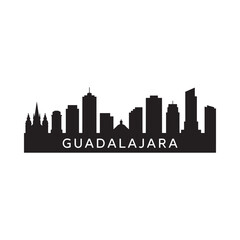 Fototapeta premium Guadalajara skyline silhouette against a stark white background featuring city name