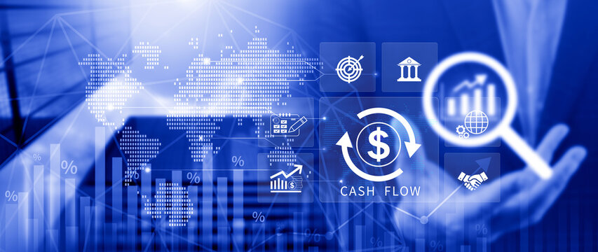 Cash Flow and Financial Analysis icons Concept. financial management, budgeting, business growth, money and income, profit or banking, business investment strategy. not ai