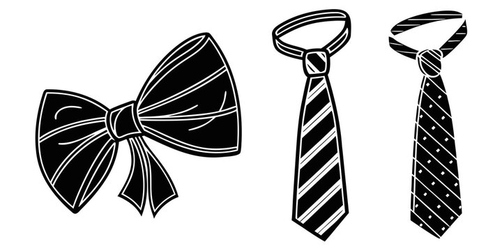 A black bow tie and two striped neck ties hanging side by side Vector