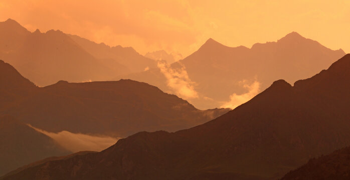Panoramic views of the Pyrenees from Col Du Tourmalet 2115metres, France