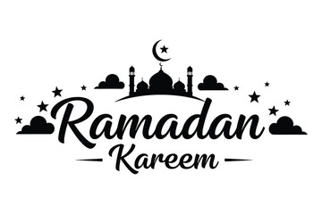 Ramadan Kareem calligraphy with mosque silhouette