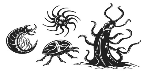 A diverse collection of ancient marine creatures from the prehistoric era Vector © Akshay