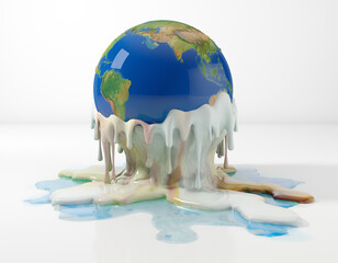 3D melting planet Earth concept isolated on white
