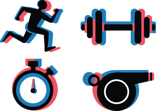 Minimalist Fitness Icons Rendered with a Chromatic Aberration Effect