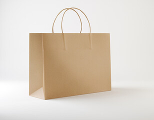 3D blank brown kraft paper bag mockup isolated