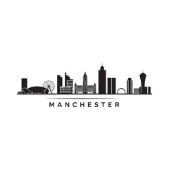 Fototapeta premium A striking black silhouette of the manchester skyline with city name below