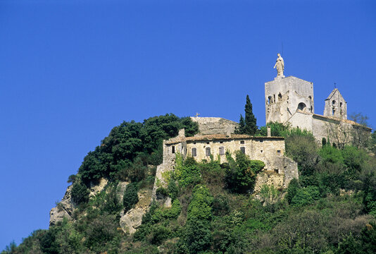 Knights Templar Tower overlooking the village of Clansayes, Drome department, region of Rhone-Alpes, France, Europe