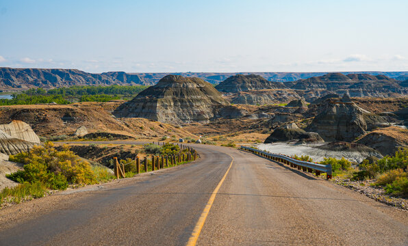 Winding road in the Dinosaur Provincial Park, Alberta, Canada