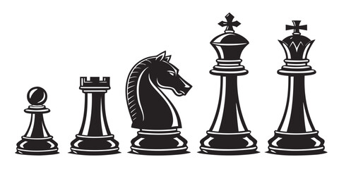 A black and white illustration of chess pieces on a chessboard Vector © Akshay