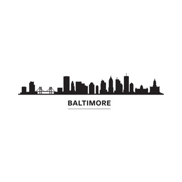 Silhouette of the baltimore skyline with the city s name displayed below