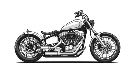 Fototapeta premium Black and White Motorcycle Illustration.