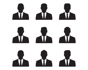 Businessman Avatar Silhouette Icon Set &ndash; Black Male Profile Default User Symbol Collection for Corporate, Social Media and Web Interface Design