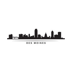 Fototapeta premium Des moines skyline silhouette against a plain white background is displayed