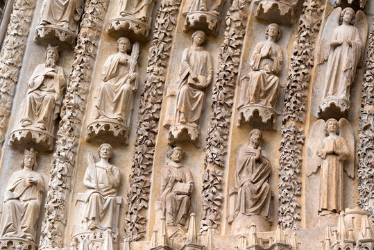 Statues of Saints in the vaults of the central portal known as the Last Judgment, Saint Stephen Cathedral, Bourges, Cher department, Province of Berry, Centre-Val de Loire region, France