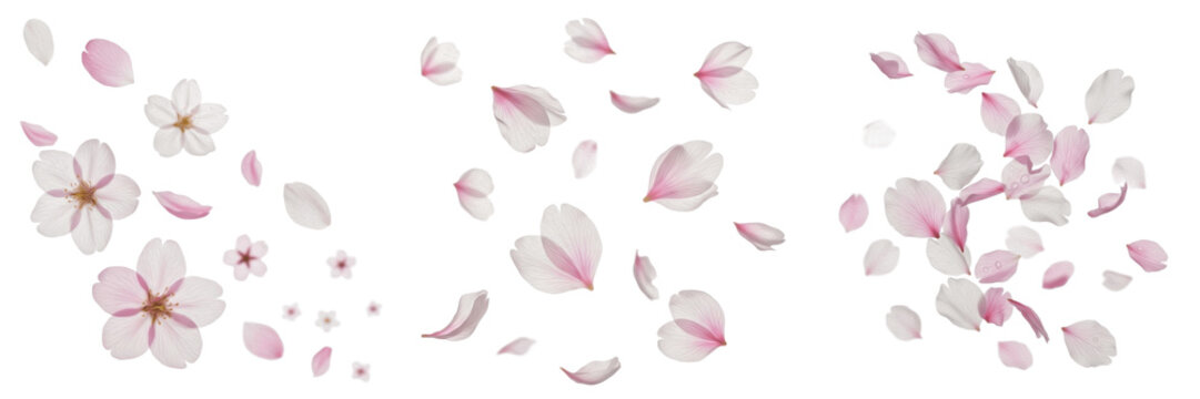 Delicate Pink Cherry Blossom Petals and Flowers Falling Set Transparent Background PNG